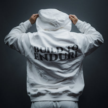 weisser VYRYS Founders Zipper Hoodie aus 380g Heavyweight Cotton mit Reißverschluss und Logo 
pos: back color: white