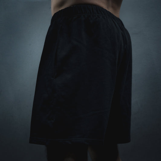 VYRYS Founders Heavyweight French Terry Shorts 425gsm – Oversized Fit in pos: back color: black
