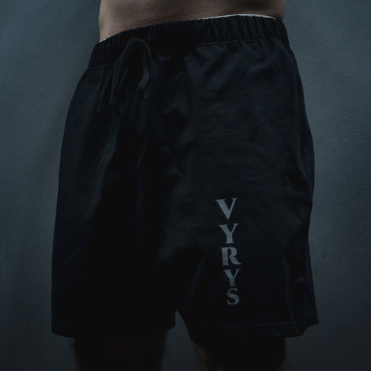 VYRYS Founders Heavyweight French Terry Shorts 425gsm – Oversized Fit in pos: front color: black