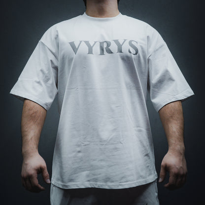 VYRYS Founders Oversized Premium T-Shirt 280gsm in weiss – Logo Front, Built to Endure Backprint color:white pos:front
